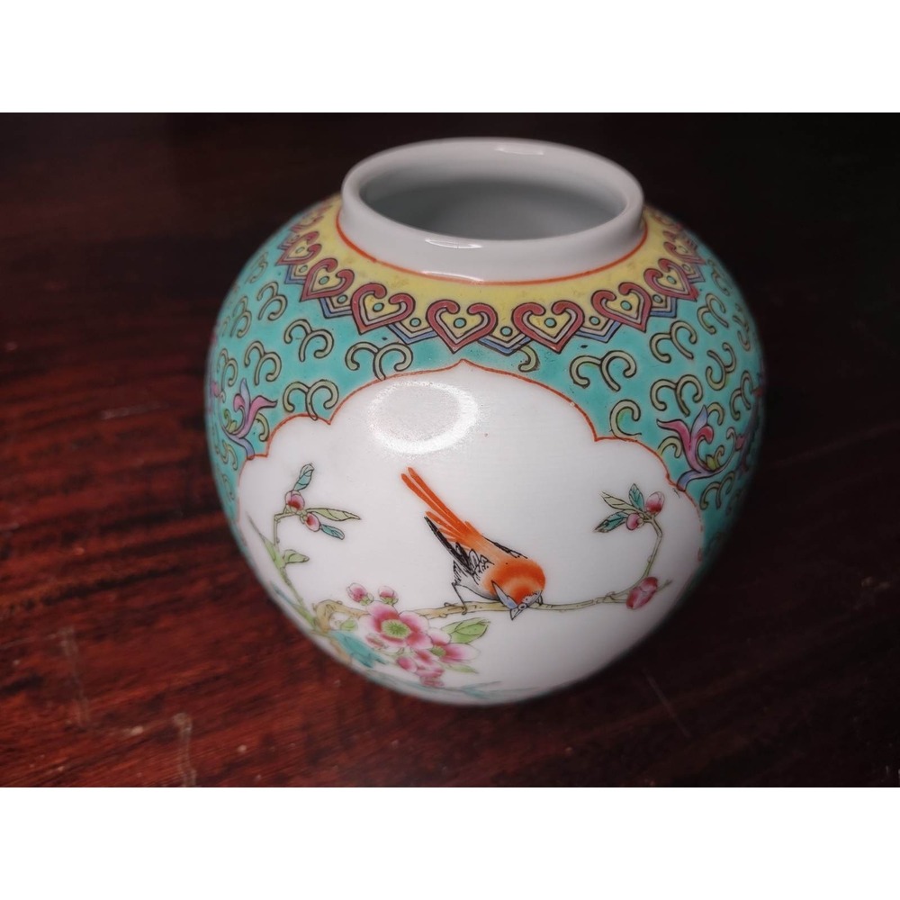 Jingdezhen Porcelain Vase Floral Turquoise Chinese Art Pottery 5" Hand Painted